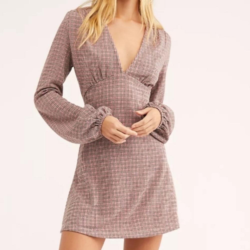 FREE PEOPLE Pink Brown Selin Long Sleeve Dress